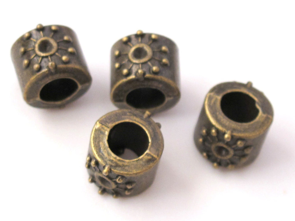 4 beads set - Brass color tubular metal sunrays design beads - BD354