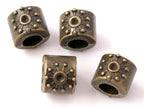 4 beads set - Brass color tubular metal sunrays design beads - BD354