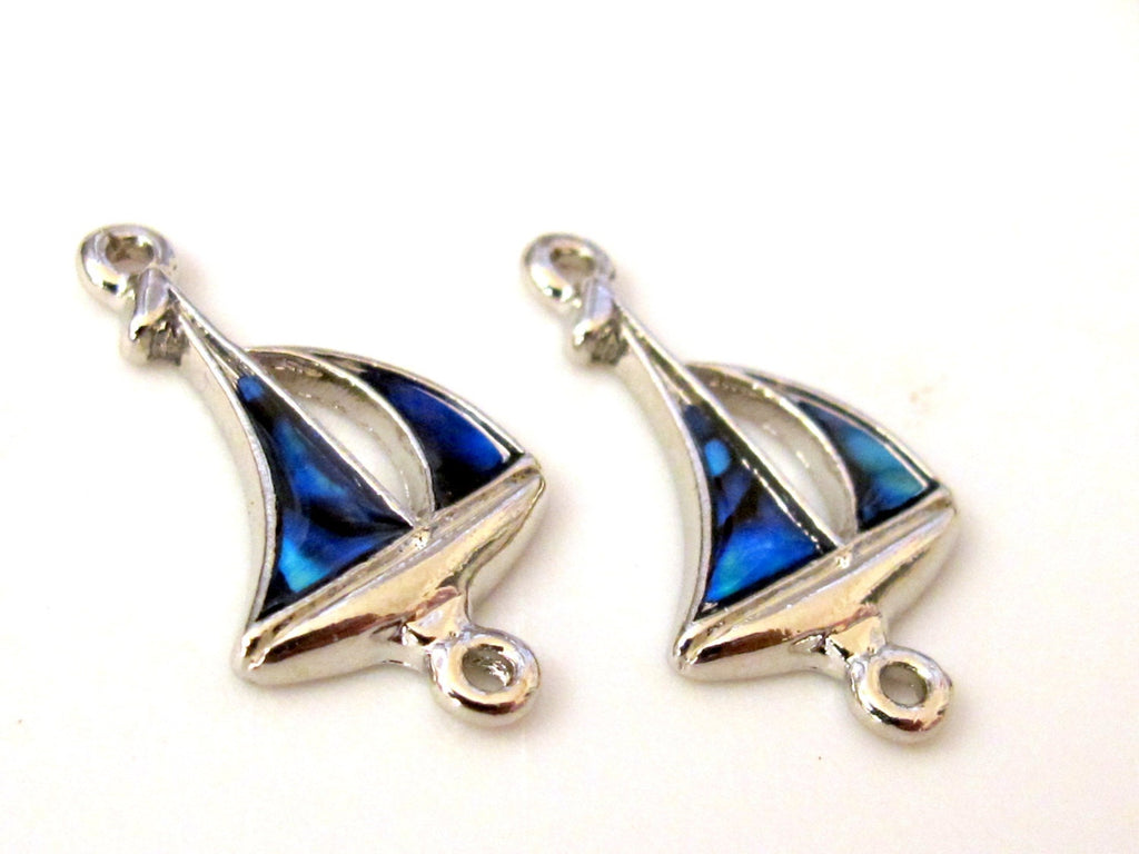 Elegant Paua Shell sailboat charm connectors - 2 pieces - BD359