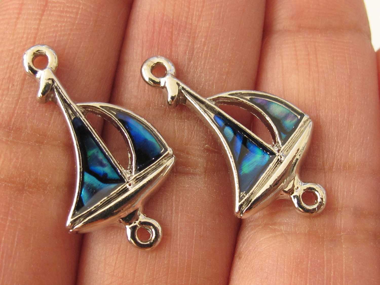 Elegant Paua Shell sailboat charm connectors - 2 pieces - BD359