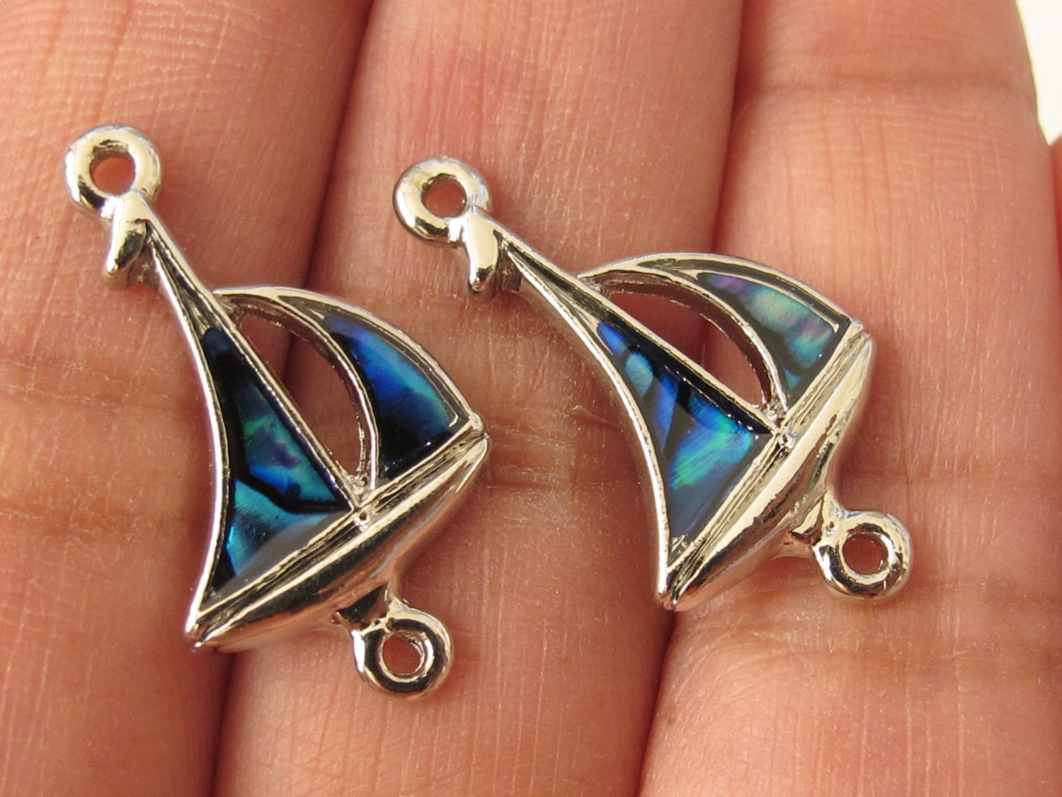 Elegant Paua Shell sailboat charm connectors - 2 pieces - BD359
