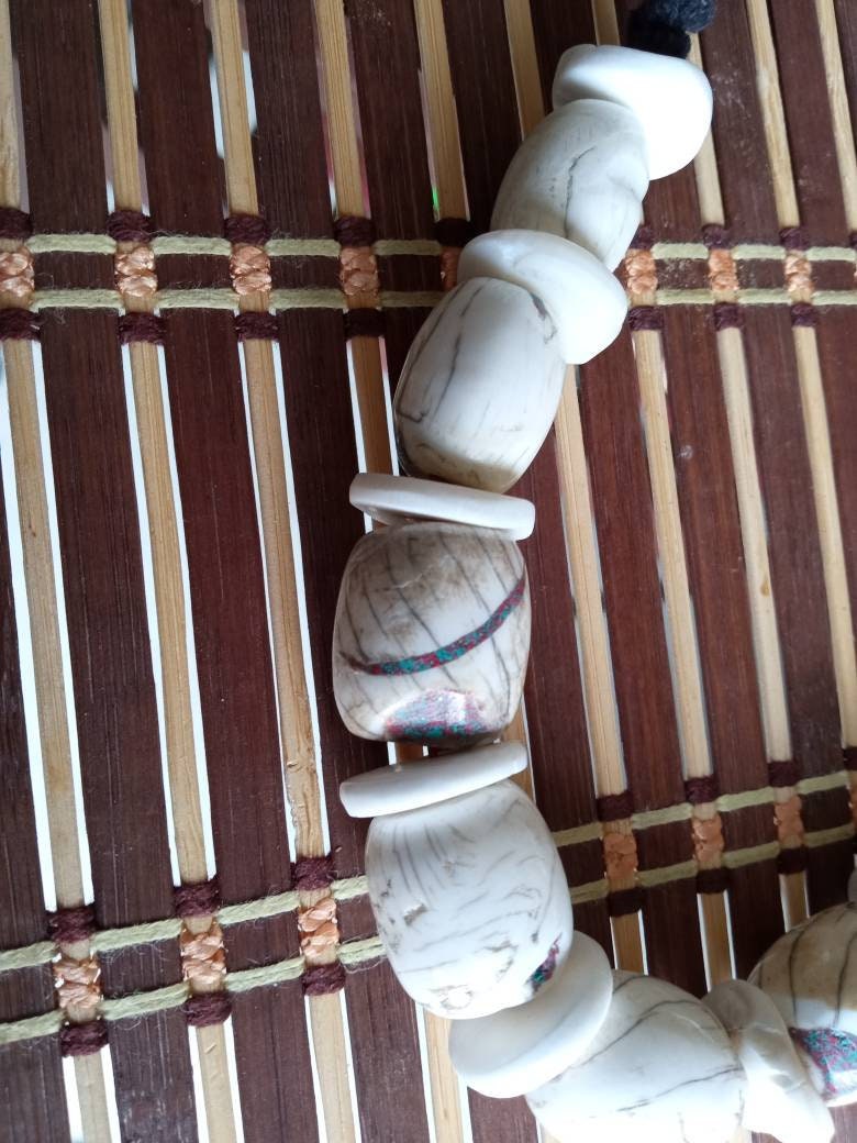 Nepal ethnic naga conch shell bead strand rustic beads barrel shape and disc shape nepalese tribal inlaid shell beads STR006Y