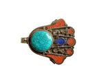 1 pendant - Beautiful Tibetan hamsa pendant with turquoise lapis inlay hand pendant handcrafted Nepal - PM338B