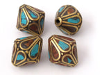 2 Beads - Thick Bicone shape brass beads from Nepal - BD361