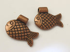 4 pieces - Dual sided Copper finish cute detailed fish design metal pendant charm beads - BD364
