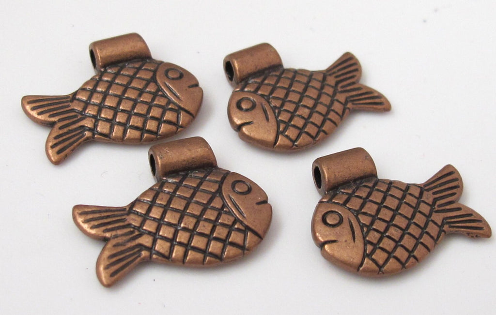 4 pieces - Dual sided Copper finish cute detailed fish design metal pendant charm beads - BD364