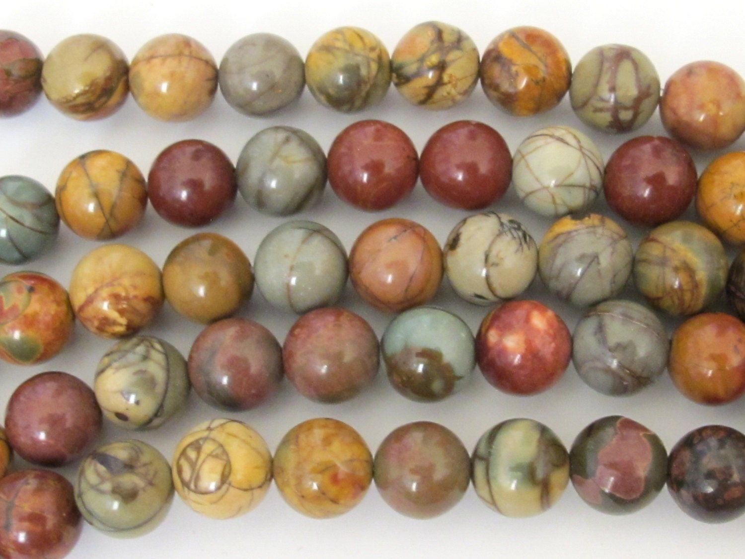 Picasso Colorful Jasper nature art round beads 10 mm - 3 beads - GM180