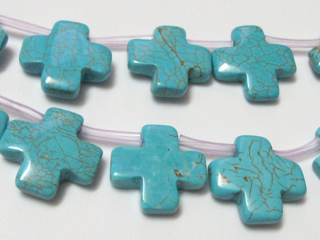 Turquoise howlite cross charm beads - 4 pieces - GM189