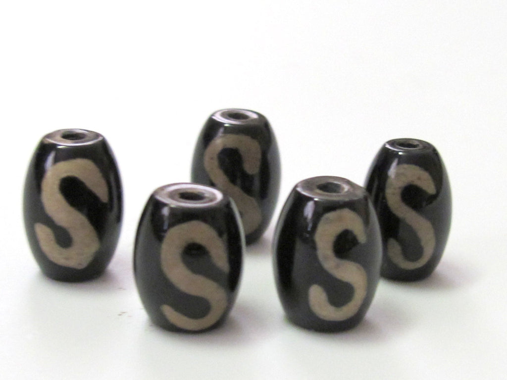 Tibetan etched agate carnelian dzi S- hook bead - GM195 - 2 beads