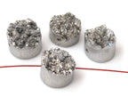 4 Beads - Small size Silver titanium quartz druzy agate geode oval gemstone beads - GM200