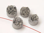 4 Beads - Small size Silver titanium quartz druzy agate geode oval gemstone beads - GM200