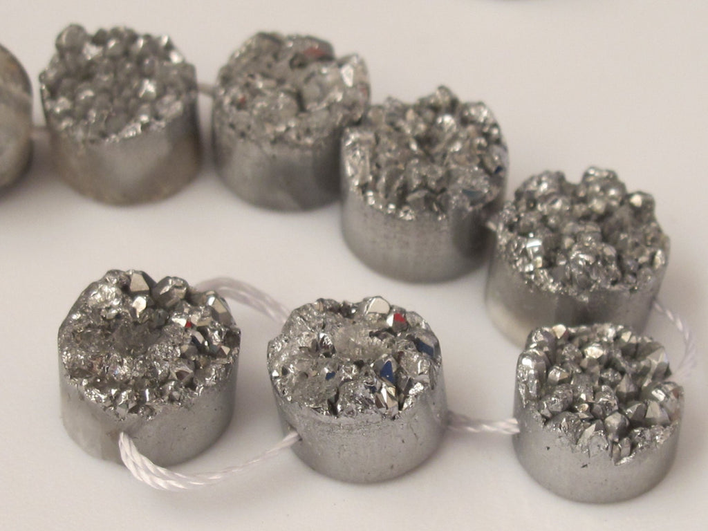 4 Beads - Small size Silver titanium quartz druzy agate geode oval gemstone beads - GM200