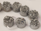 4 Beads - Small size Silver titanium quartz druzy agate geode oval gemstone beads - GM200