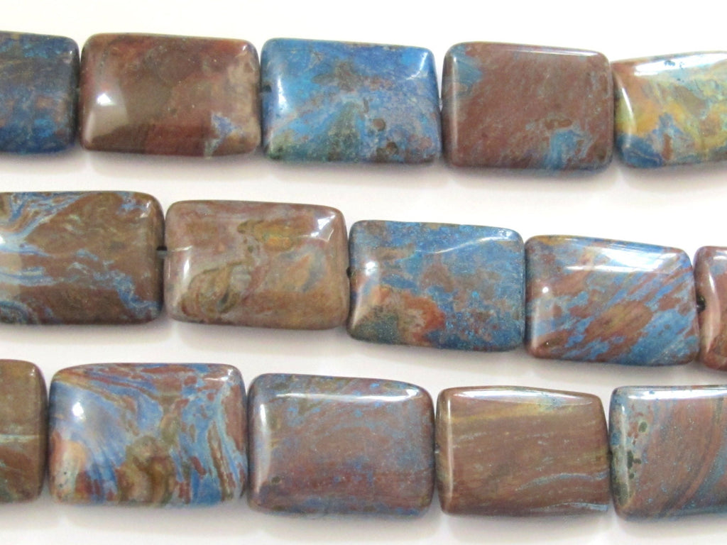Large Blue calsilica jasper rock rectangular beads - 8 beads set- GM206