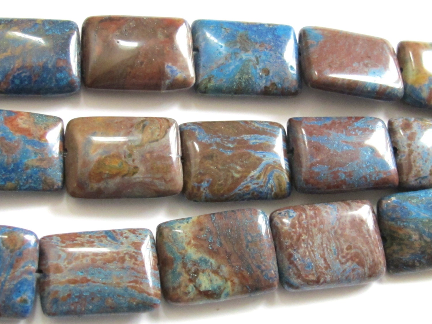 Large Blue calsilica jasper rock rectangular beads - 8 beads set- GM206