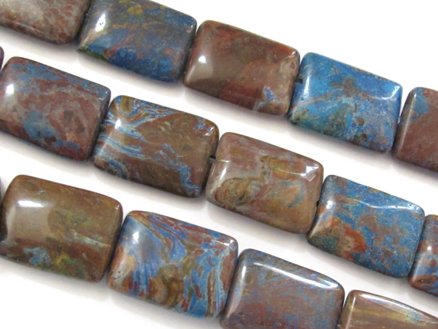 Large Blue calsilica jasper rock rectangular beads - 8 beads set- GM206