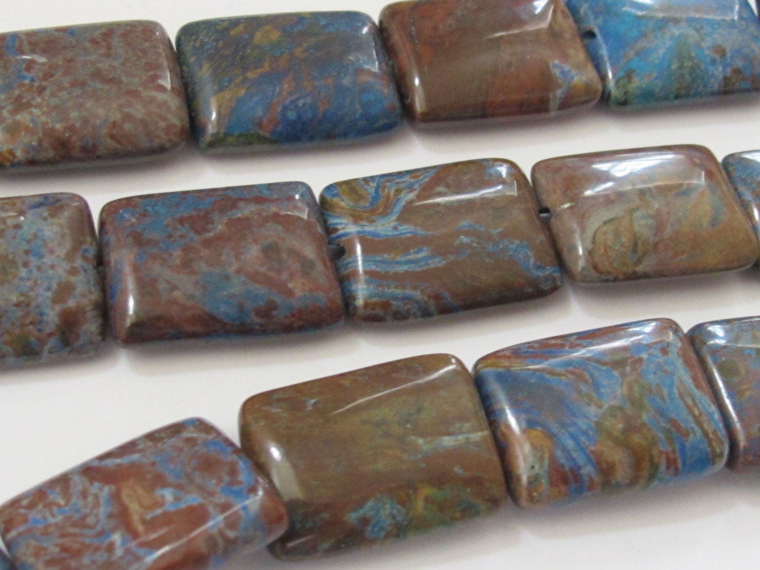 Large Blue calsilica jasper rock rectangular beads - 8 beads set- GM206