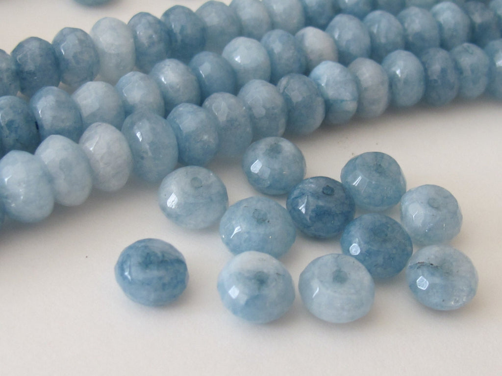 Microfaceted Aquamarine gemstone rondelle beads 8 mm - 5 beads - gm226