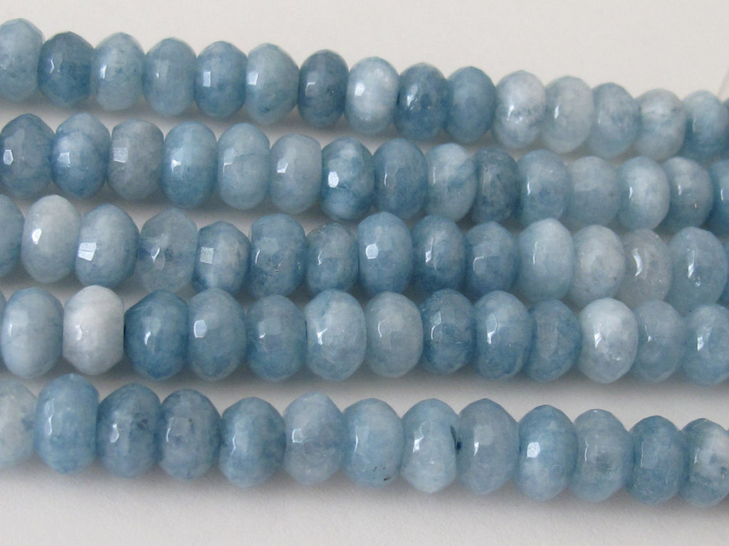 Microfaceted Aquamarine gemstone rondelle beads 8 mm - 5 beads - gm226