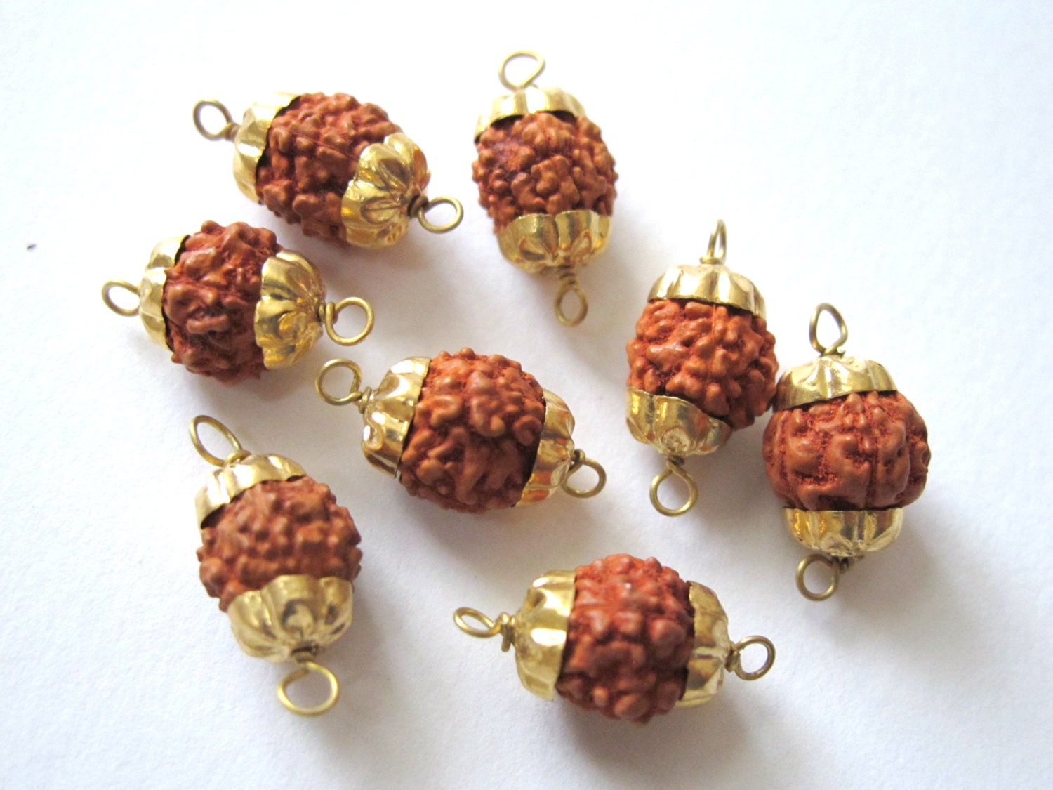 10 Beads-Natural Nepal Rudraksha seed brass capped connector beads - NB096