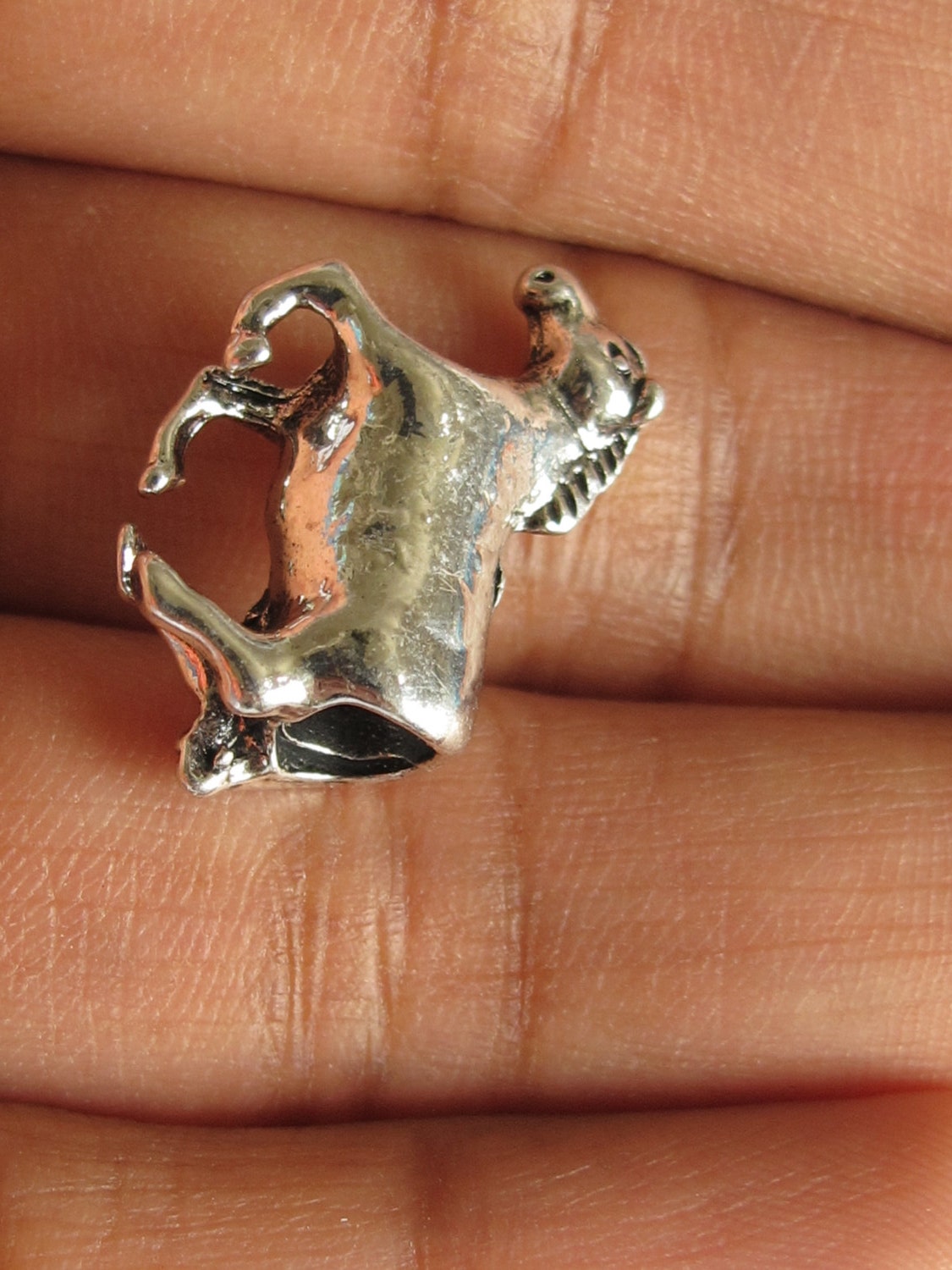 2 BEADS - Running horse - Large hole silver color metal horse bead - BD327