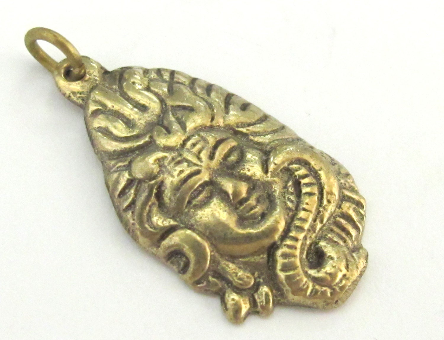 Hindu Lord Shiva symbol trident snake brass pendant - CP002 custom design copyright Nepalbeadshop