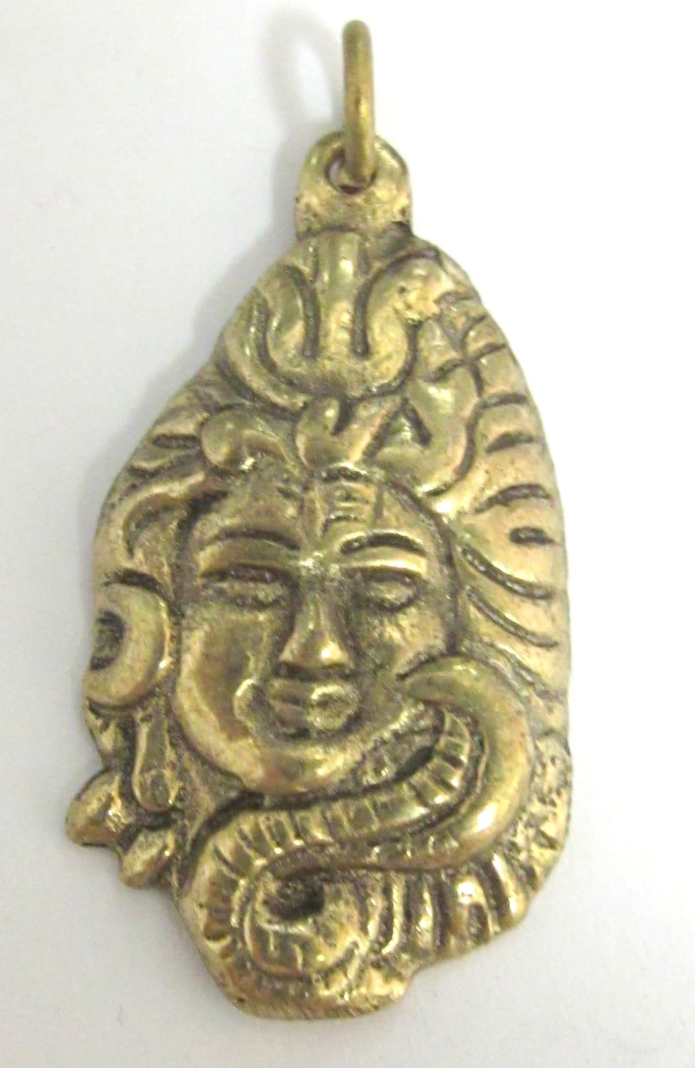 Hindu Lord Shiva symbol trident snake brass pendant - CP002 custom design copyright Nepalbeadshop