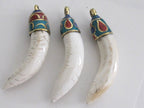 Tibetan Naga Conch shell pendant with turquoise lapis inlay - SP003