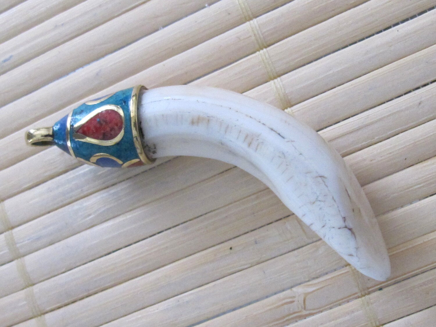 Tibetan Naga Conch shell pendant with turquoise lapis inlay - SP003
