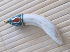 Tibetan Naga Conch shell pendant with turquoise lapis inlay - SP003