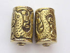 Tibetan brass filigree snake design cylinder focal pendant bead - 1 bead- BD378A