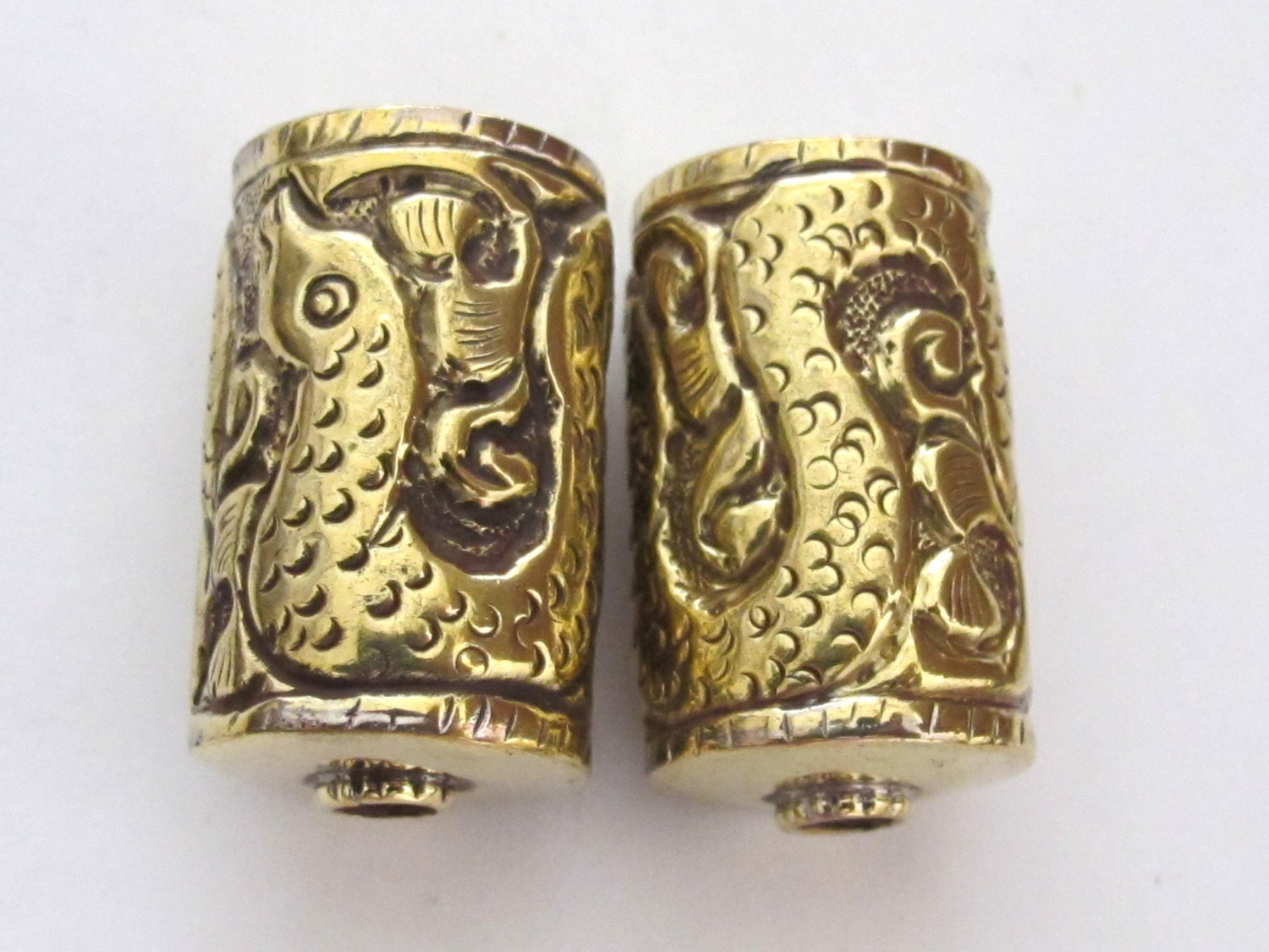 Tibetan brass filigree snake design cylinder focal pendant bead - 1 bead- BD378A