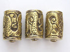 Tibetan brass filigree snake design cylinder focal pendant bead - 1 bead- BD378A