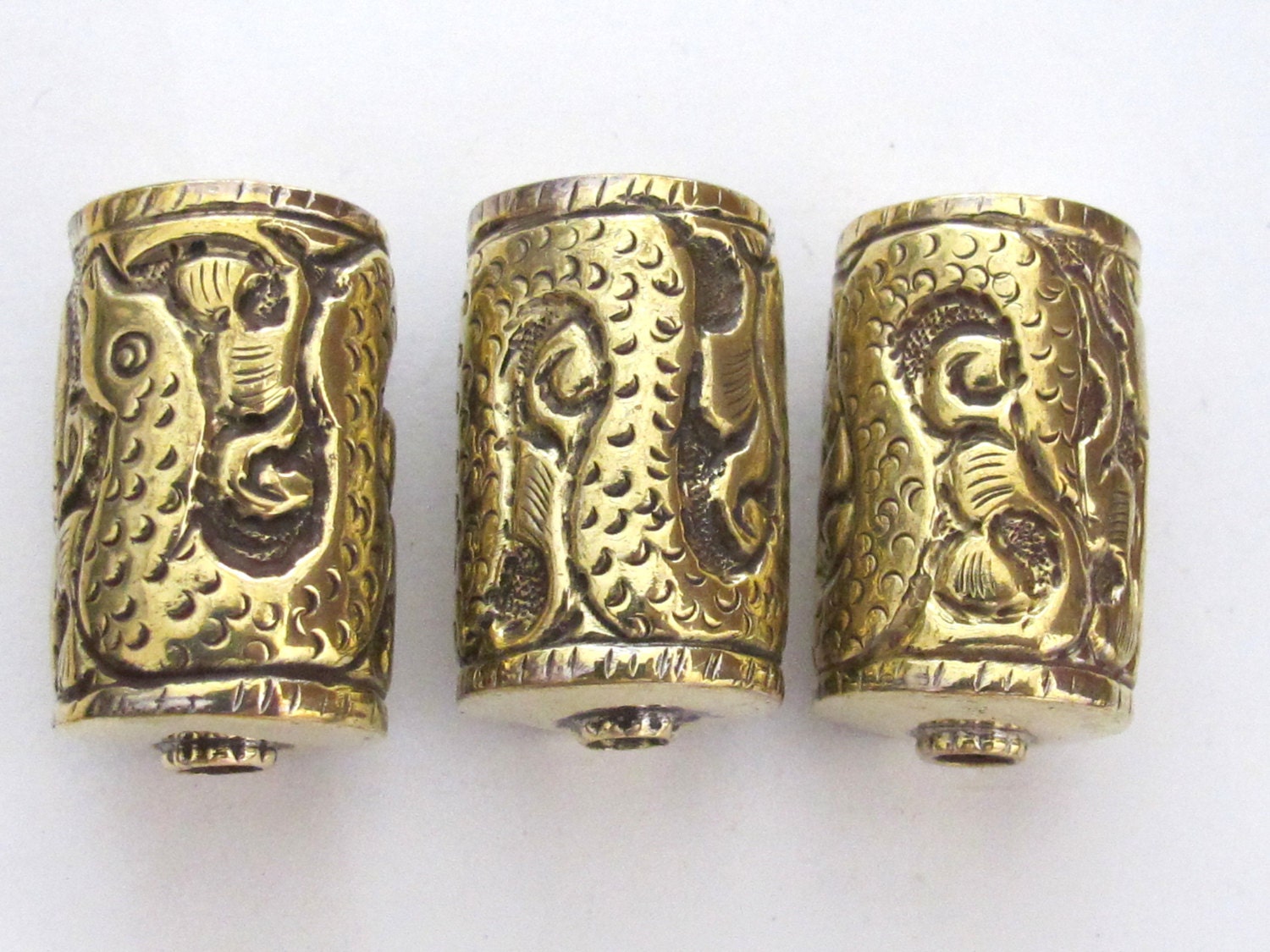 Tibetan brass filigree snake design cylinder focal pendant bead - 1 bead- BD378A