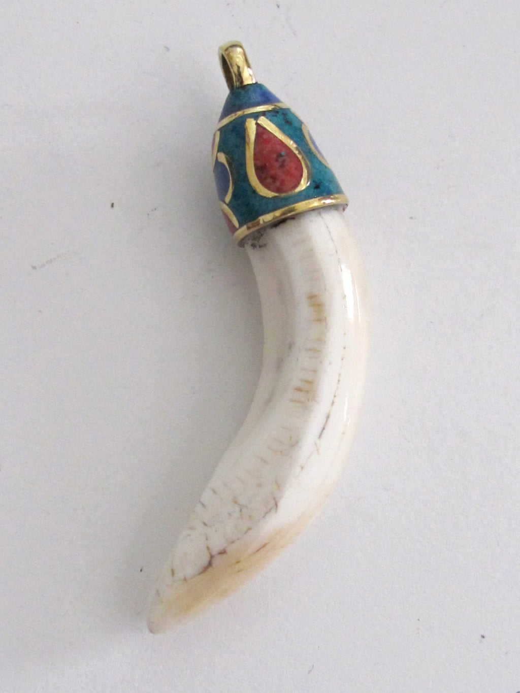 Tibetan Naga Conch shell pendant with turquoise lapis inlay - SP003
