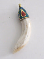 Tibetan Naga Conch shell pendant with turquoise lapis inlay - SP003