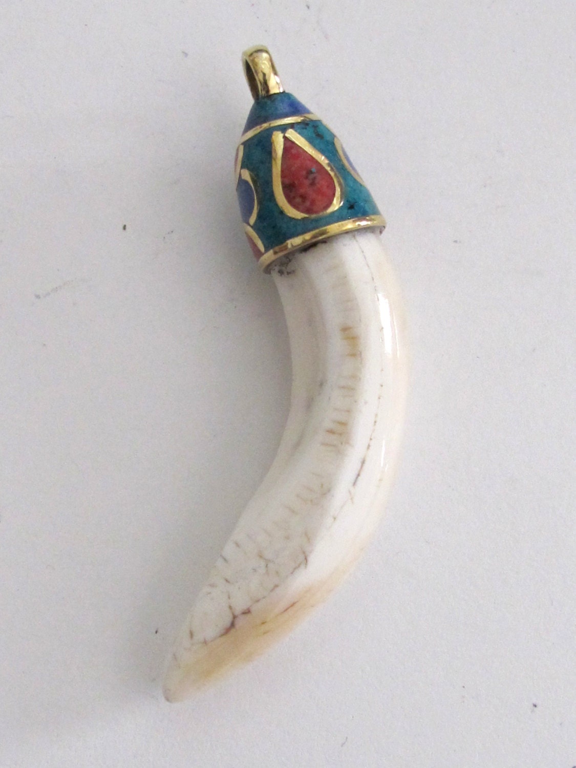 Tibetan Naga Conch shell pendant with turquoise lapis inlay - SP003