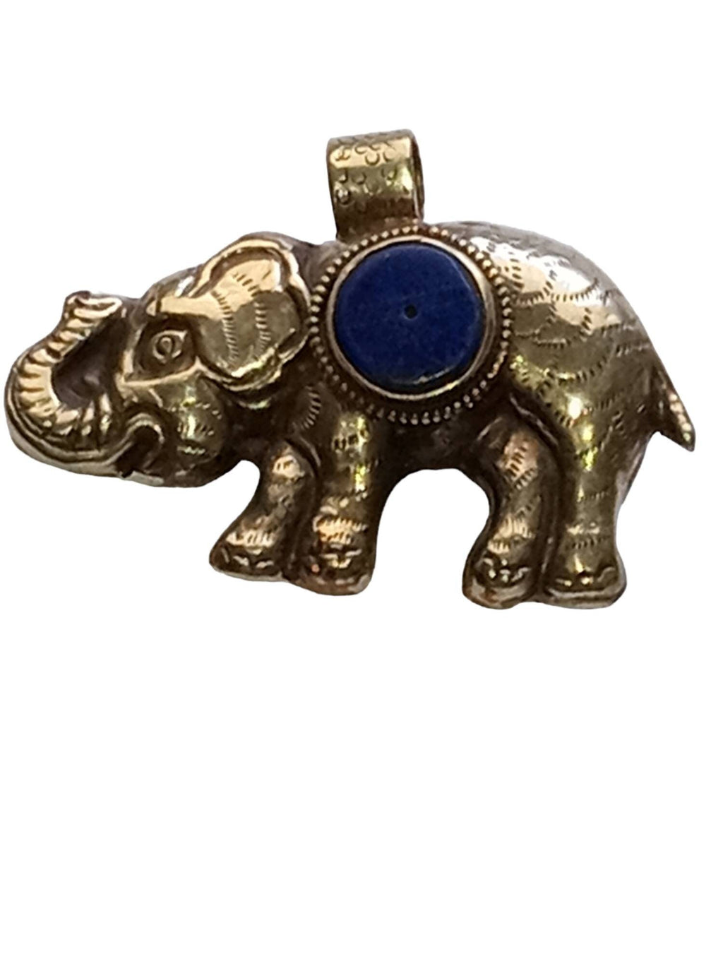 Large SIze Tibetan silver plated Elephant pendant with Lapis inlay - PM150BF
