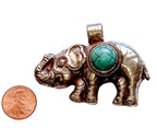 Large SIze Tibetan silver plated Elephant pendant with Turquoise inlay - PM150BD