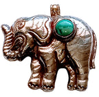 Large SIze Tibetan silver plated Elephant pendant with Turquoise inlay - PM150BC