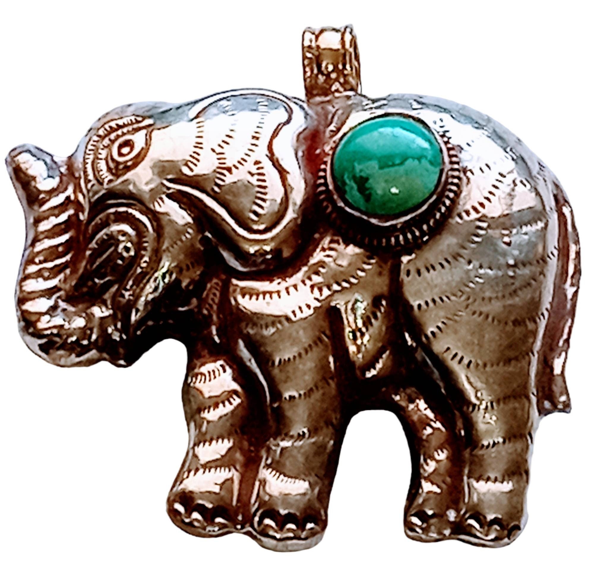 Large SIze Tibetan silver plated Elephant pendant with Turquoise inlay - PM150BC