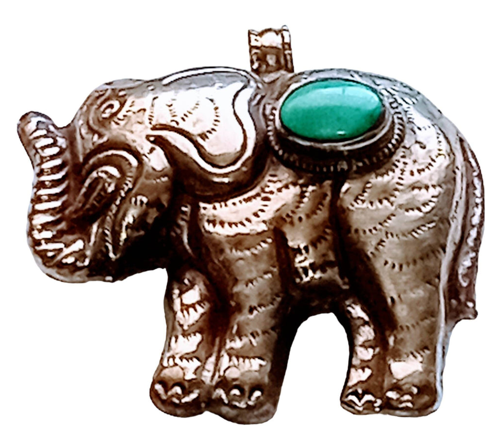 Large SIze Tibetan silver plated Elephant pendant with Turquoise inlay - PM150BA