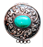 1 clasp - Large ethnic Tibetan silver turquoise gemstone inlaid statement clasp pendant from Nepal - LN032A