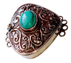1 clasp - Large ethnic Tibetan silver turquoise gemstone inlaid statement clasp pendant from Nepal - LN032B