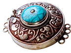 1 clasp - Large ethnic Tibetan silver turquoise gemstone inlaid statement clasp pendant from Nepal - LN032C