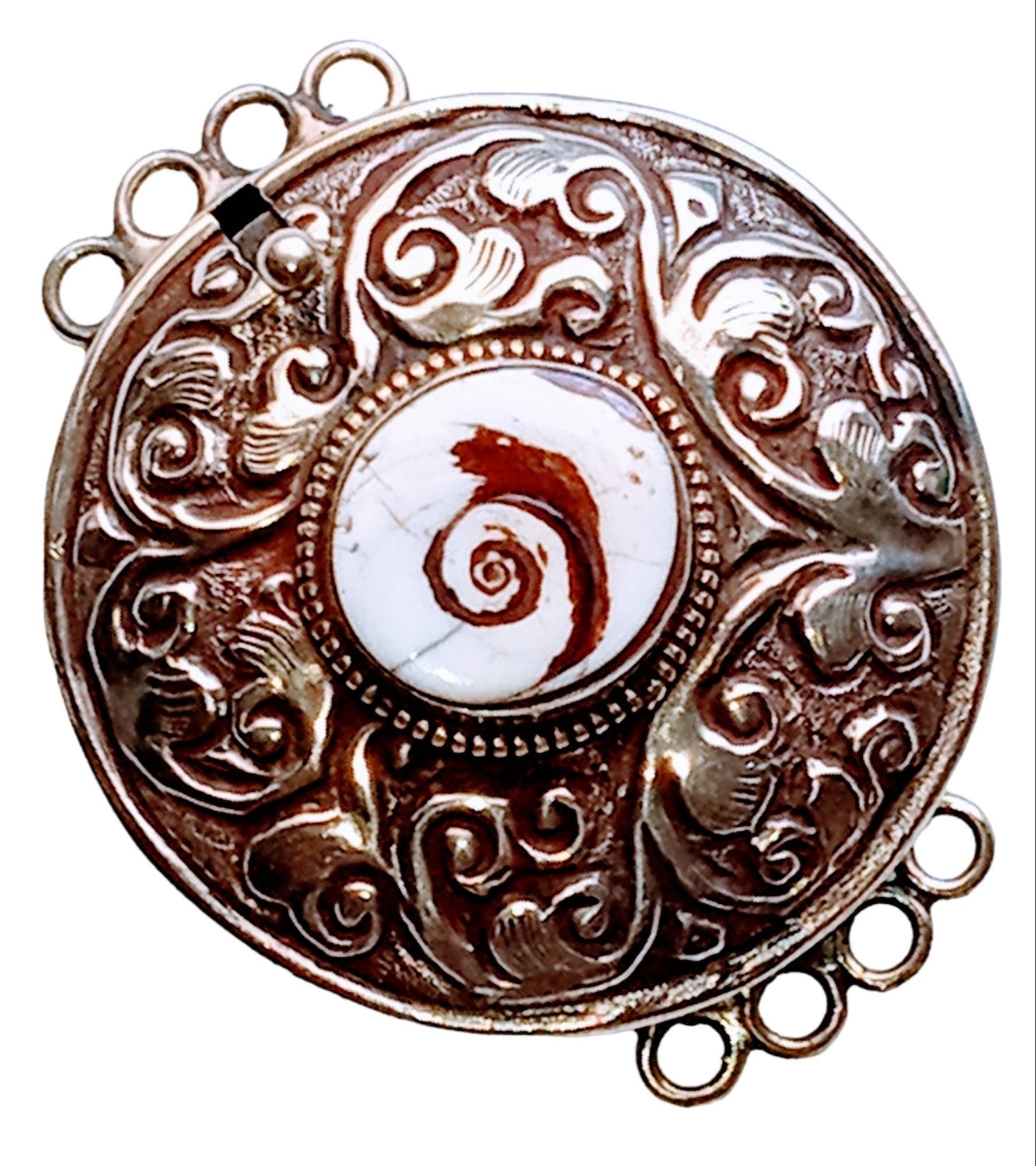 1 clasp - Large ethnic Tibetan silver shell inlaid statement clasp pendant from Nepal - LN033