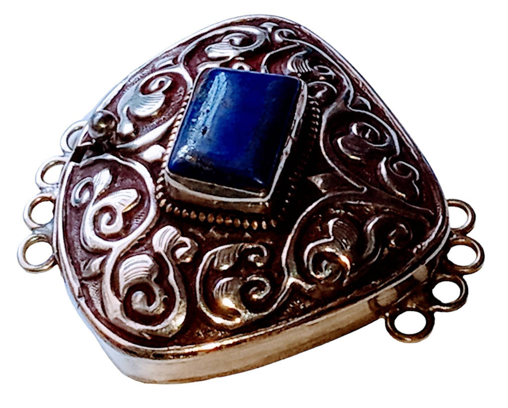 1 clasp - Large ethnic Tibetan silver Lapis inlaid statement clasp pendant from Nepal - LN033C