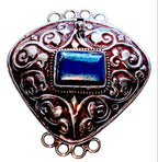 1 clasp - Large ethnic Tibetan silver Lapis inlaid statement clasp pendant from Nepal - LN033C