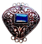 1 clasp - Large ethnic Tibetan silver Lapis inlaid statement clasp pendant from Nepal - LN033C