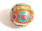 Large 30 mm size Oval shape Tibetan Om mantra honey copal resin bead - 1 Bead - BD378